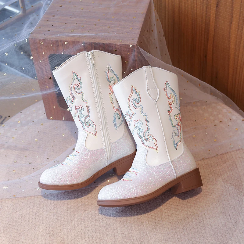 Children's Fashion Boots 3-18 Years Old Embroidered Boys Girls Western Boots Size 27-36 Fall and Winter Tall Kids Boots Shoes