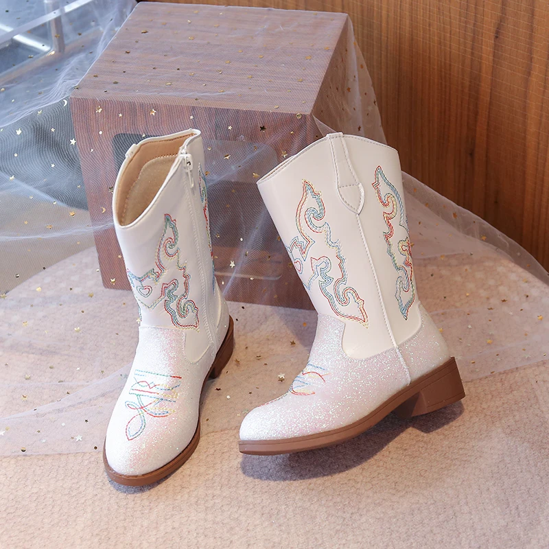 Children's Fashion Boots 3-18 Years Old Embroidered Boys Girls Western Boots Size 27-36 Fall and Winter Tall Kids Boots Shoes