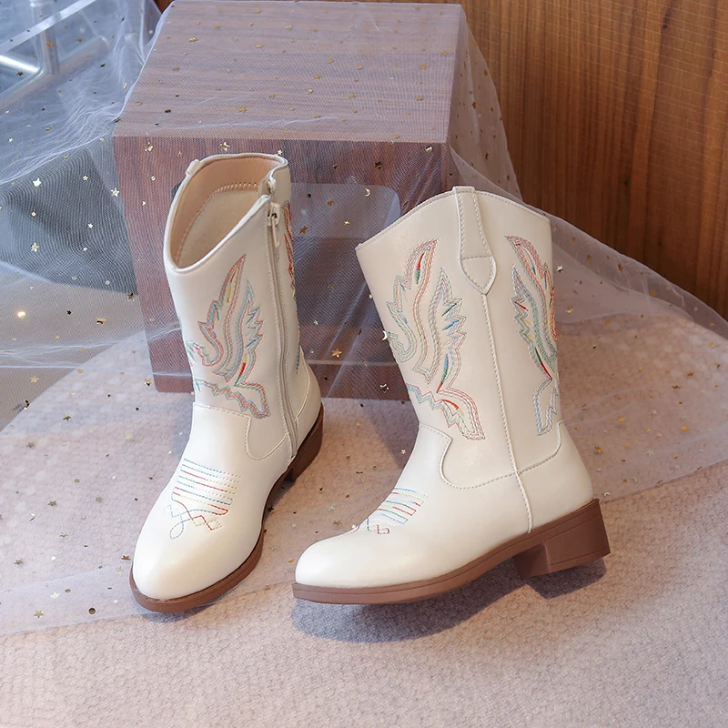 Children's Fashion Boots 3-18 Years Old Embroidered Boys Girls Western Boots Size 27-36 Fall and Winter Tall Kids Boots Shoes