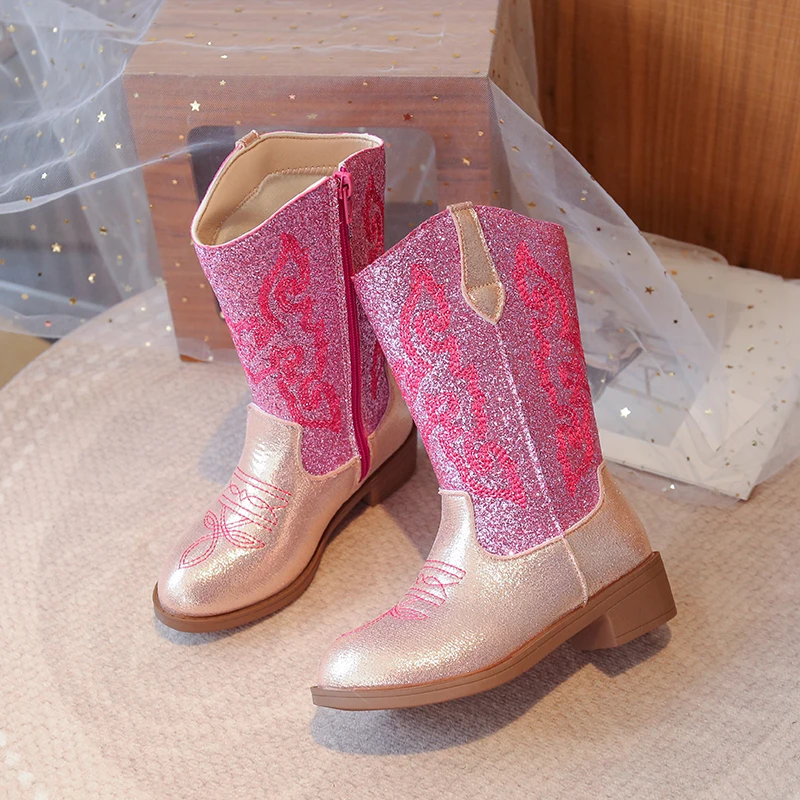 Children's Fashion Boots 3-18 Years Old Embroidered Boys Girls Western Boots Size 27-36 Fall and Winter Tall Kids Boots Shoes