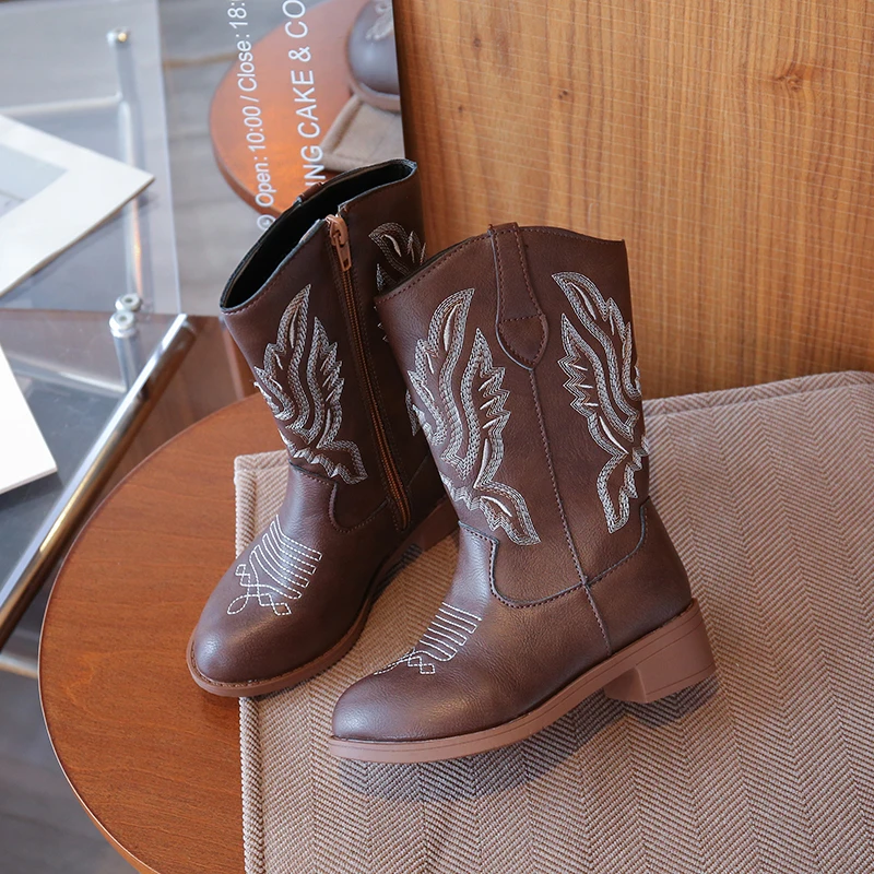 Children's Fashion Boots 3-18 Years Old Embroidered Boys Girls Western Boots Size 27-36 Fall and Winter Tall Kids Boots Shoes