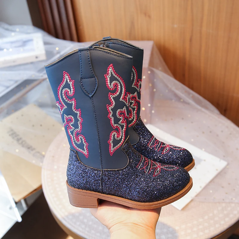 Children's Fashion Boots 3-18 Years Old Embroidered Boys Girls Western Boots Size 27-36 Fall and Winter Tall Kids Boots Shoes