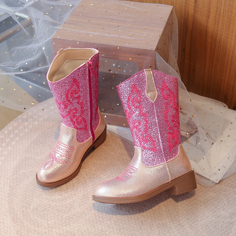 Children's Fashion Boots 3-18 Years Old Embroidered Boys Girls Western Boots Size 27-36 Fall and Winter Tall Kids Boots Shoes