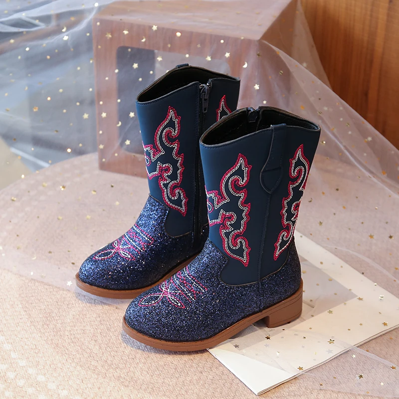 Children's Fashion Boots 3-18 Years Old Embroidered Boys Girls Western Boots Size 27-36 Fall and Winter Tall Kids Boots Shoes