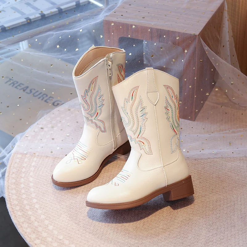 Children's Fashion Boots 3-18 Years Old Embroidered Boys Girls Western Boots Size 27-36 Fall and Winter Tall Kids Boots Shoes