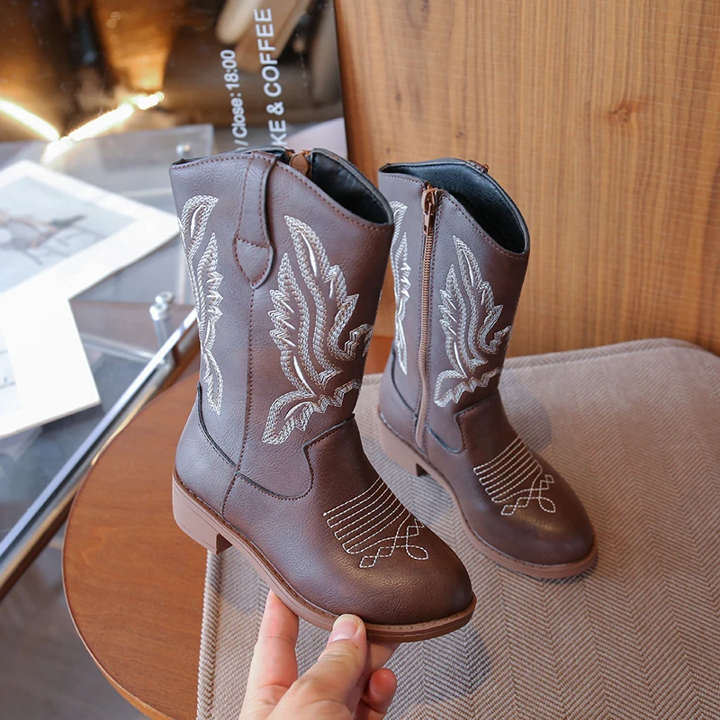 Children's Fashion Boots 3-18 Years Old Embroidered Boys Girls Western Boots Size 27-36 Fall and Winter Tall Kids Boots Shoes