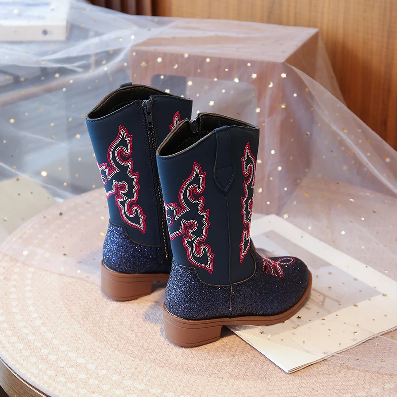 Children's Fashion Boots 3-18 Years Old Embroidered Boys Girls Western Boots Size 27-36 Fall and Winter Tall Kids Boots Shoes