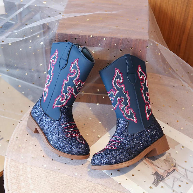 Children's Fashion Boots 3-18 Years Old Embroidered Boys Girls Western Boots Size 27-36 Fall and Winter Tall Kids Boots Shoes