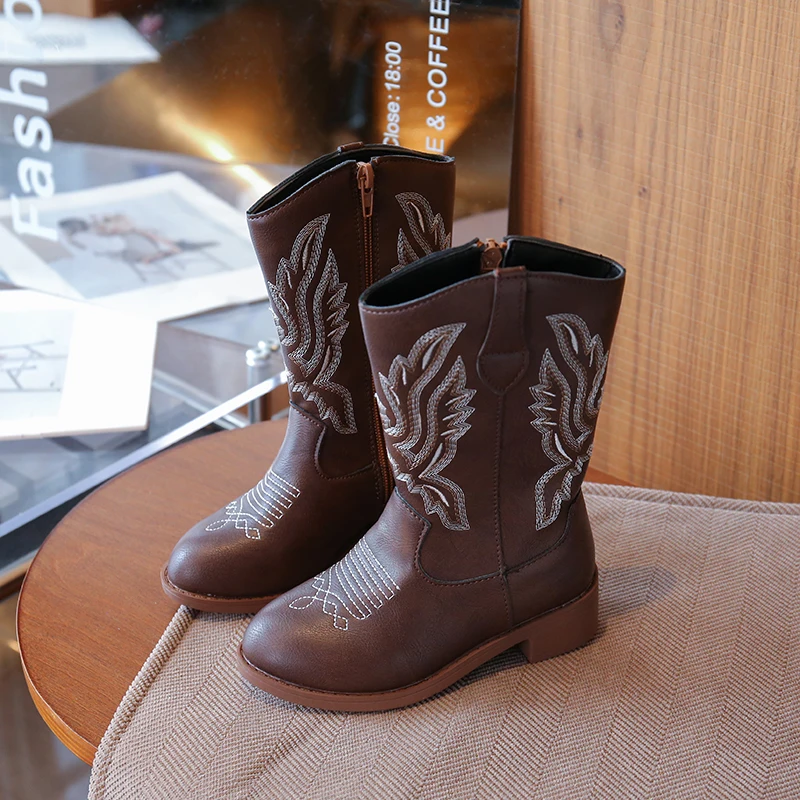 Children's Fashion Boots 3-18 Years Old Embroidered Boys Girls Western Boots Size 27-36 Fall and Winter Tall Kids Boots Shoes