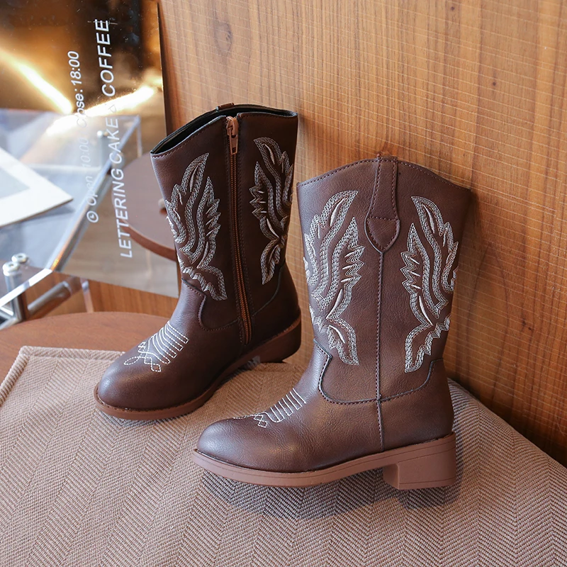 Children's Fashion Boots 3-18 Years Old Embroidered Boys Girls Western Boots Size 27-36 Fall and Winter Tall Kids Boots Shoes