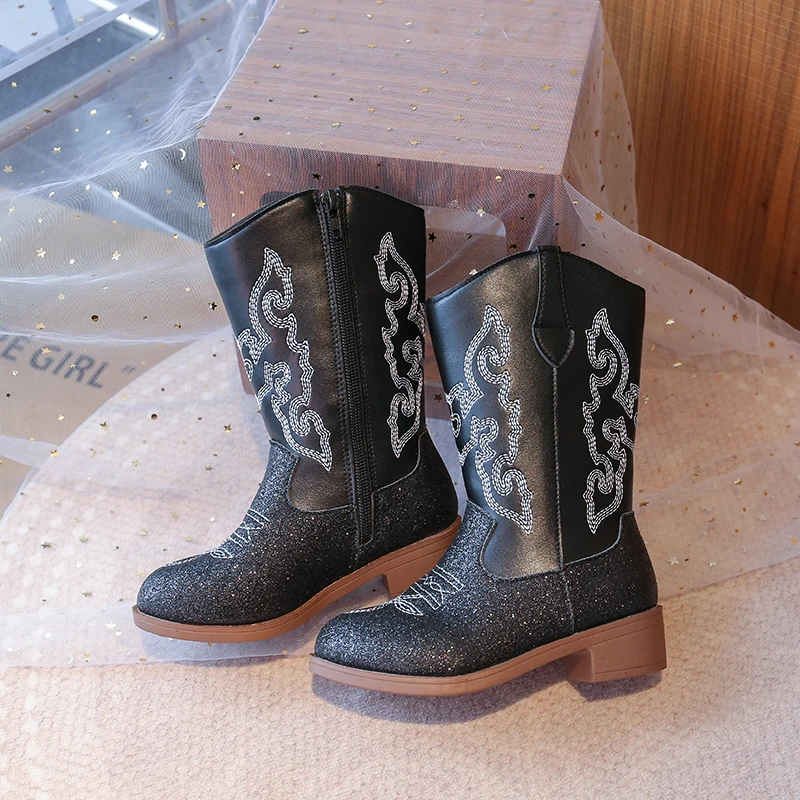 Children's Fashion Boots 3-18 Years Old Embroidered Boys Girls Western Boots Size 27-36 Fall and Winter Tall Kids Boots Shoes