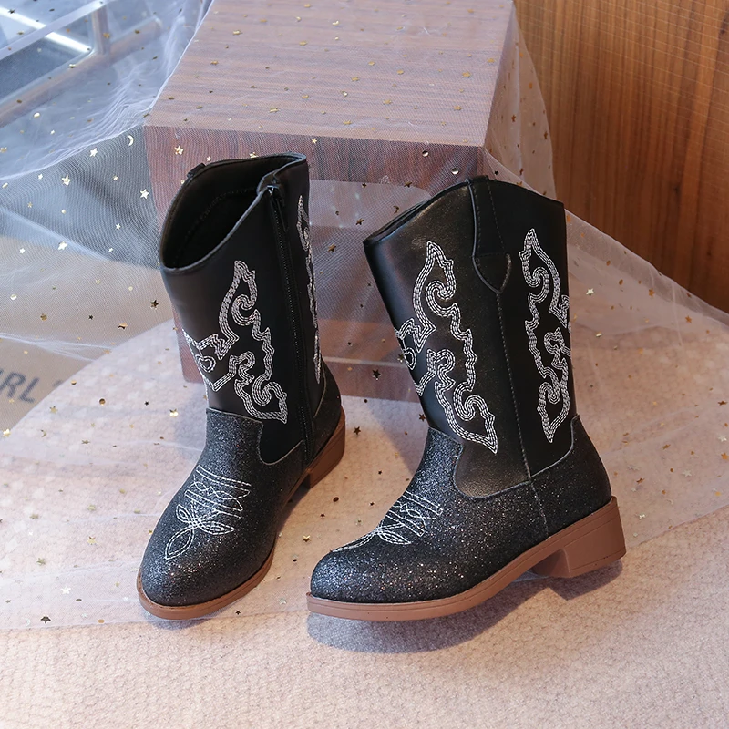Children's Fashion Boots 3-18 Years Old Embroidered Boys Girls Western Boots Size 27-36 Fall and Winter Tall Kids Boots Shoes