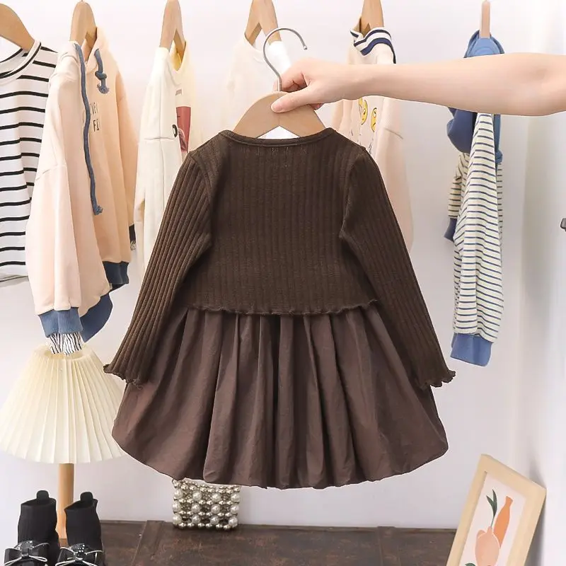New Girls Long Sleeve Knit Cardigan & Flower Skirt Set, Pompadour Skirt Dress, Kids Casual Clothing, Chic Outfit