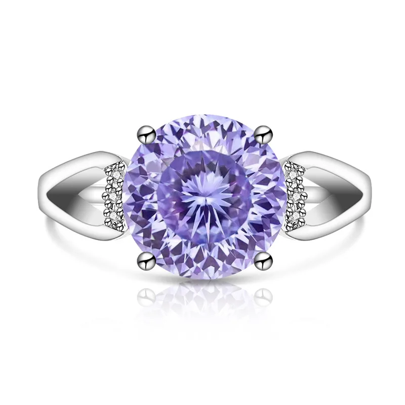 925 Sterling Silver 4 Carat Purple Nest Cut Crystal Zircon Ring Birthday Party Anniversary Gift