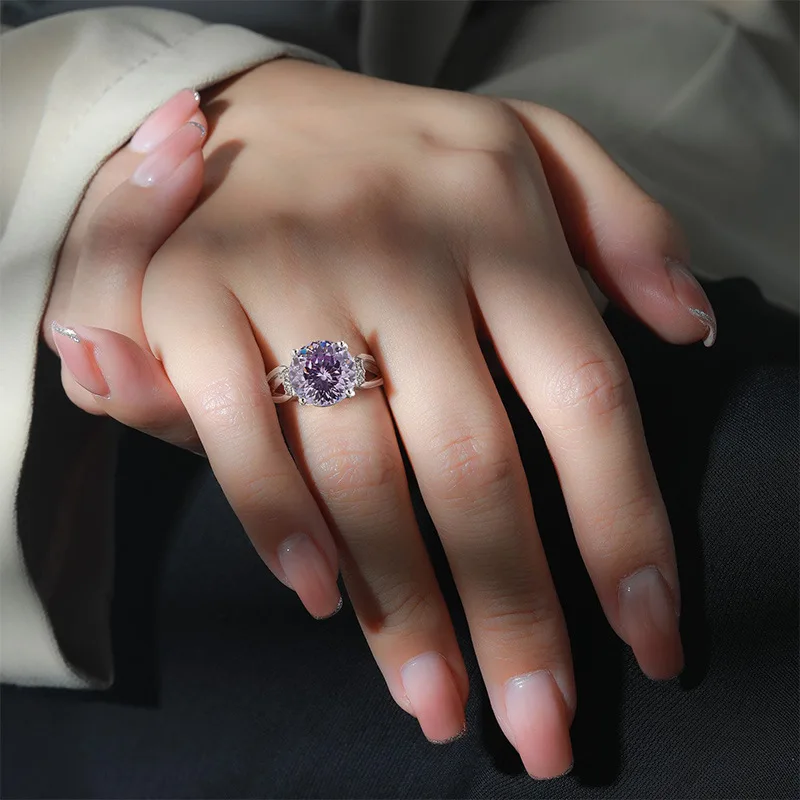 925 Sterling Silver 4 Carat Purple Nest Cut Crystal Zircon Ring Birthday Party Anniversary Gift