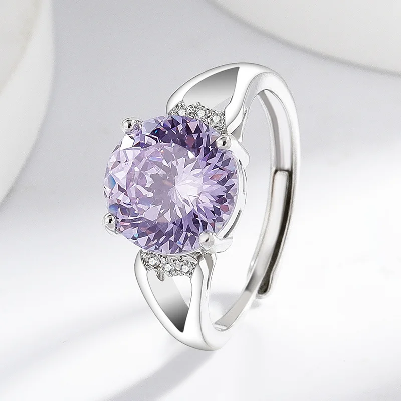 925 Sterling Silver 4 Carat Purple Nest Cut Crystal Zircon Ring Birthday Party Anniversary Gift
