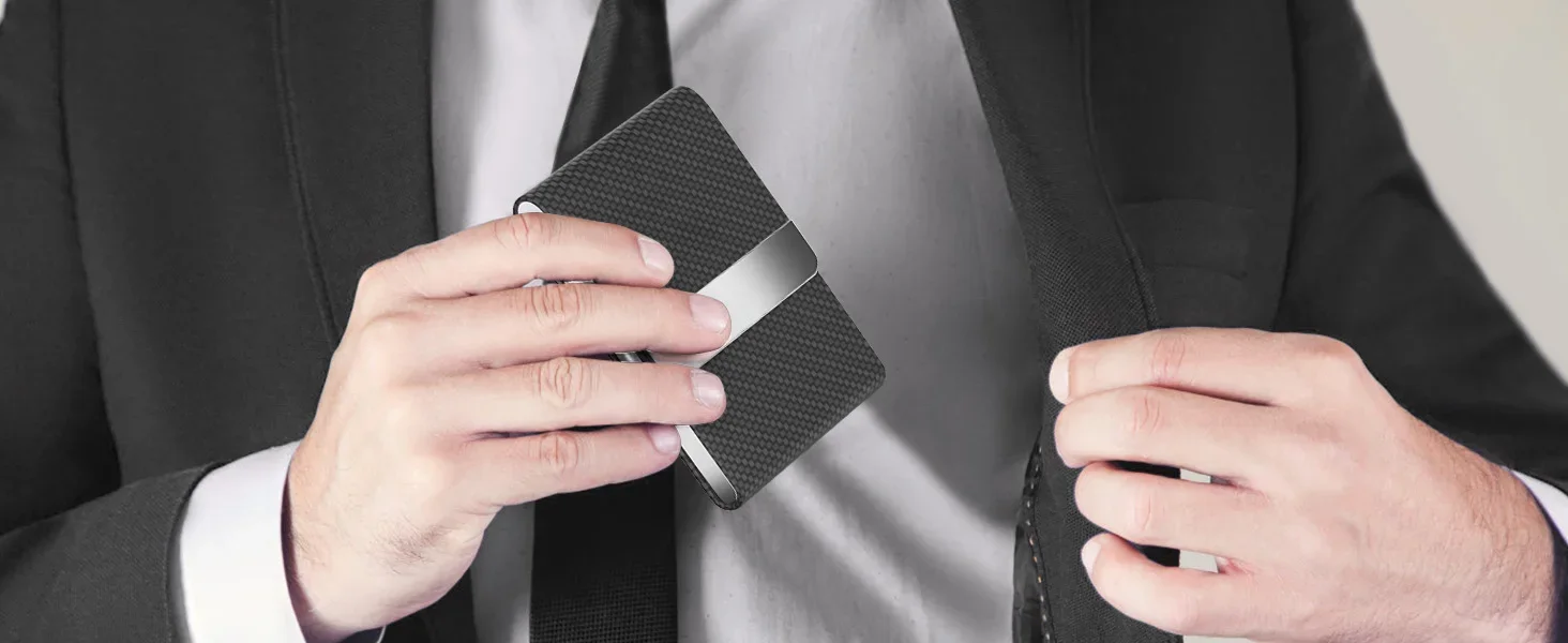 Business Card Holder PU Leather & Stainless Steel Business Card Case for Men Women Slim Name Cards Holder RFID Magnetic Closure