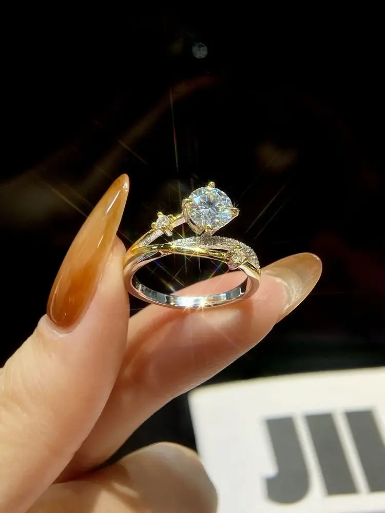 Sparkling 1CT Moissanite Diamond Princess Star Trail Engagement Rings for Women Wedding Anniversary Party Fashioned Jewelry
