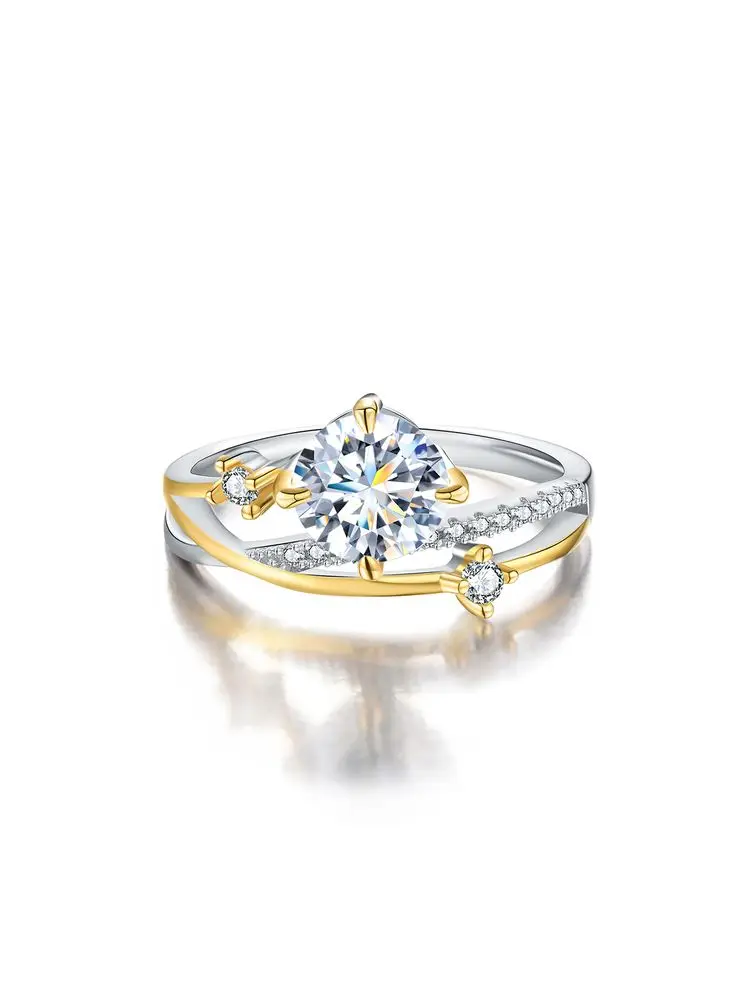 Sparkling 1CT Moissanite Diamond Princess Star Trail Engagement Rings for Women Wedding Anniversary Party Fashioned Jewelry