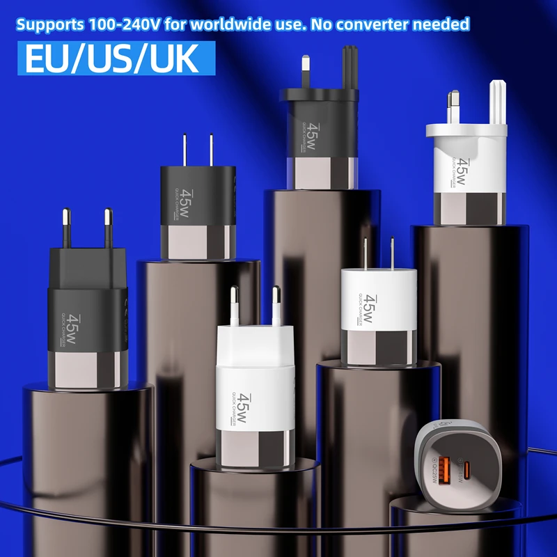 Lenovo Multi-Port 45W A+C Charger QC3.0 Fast Charging Adapter PD20Q 5V/2A Portable Power Adapter EU/US/UK Plug For iPhone iPad