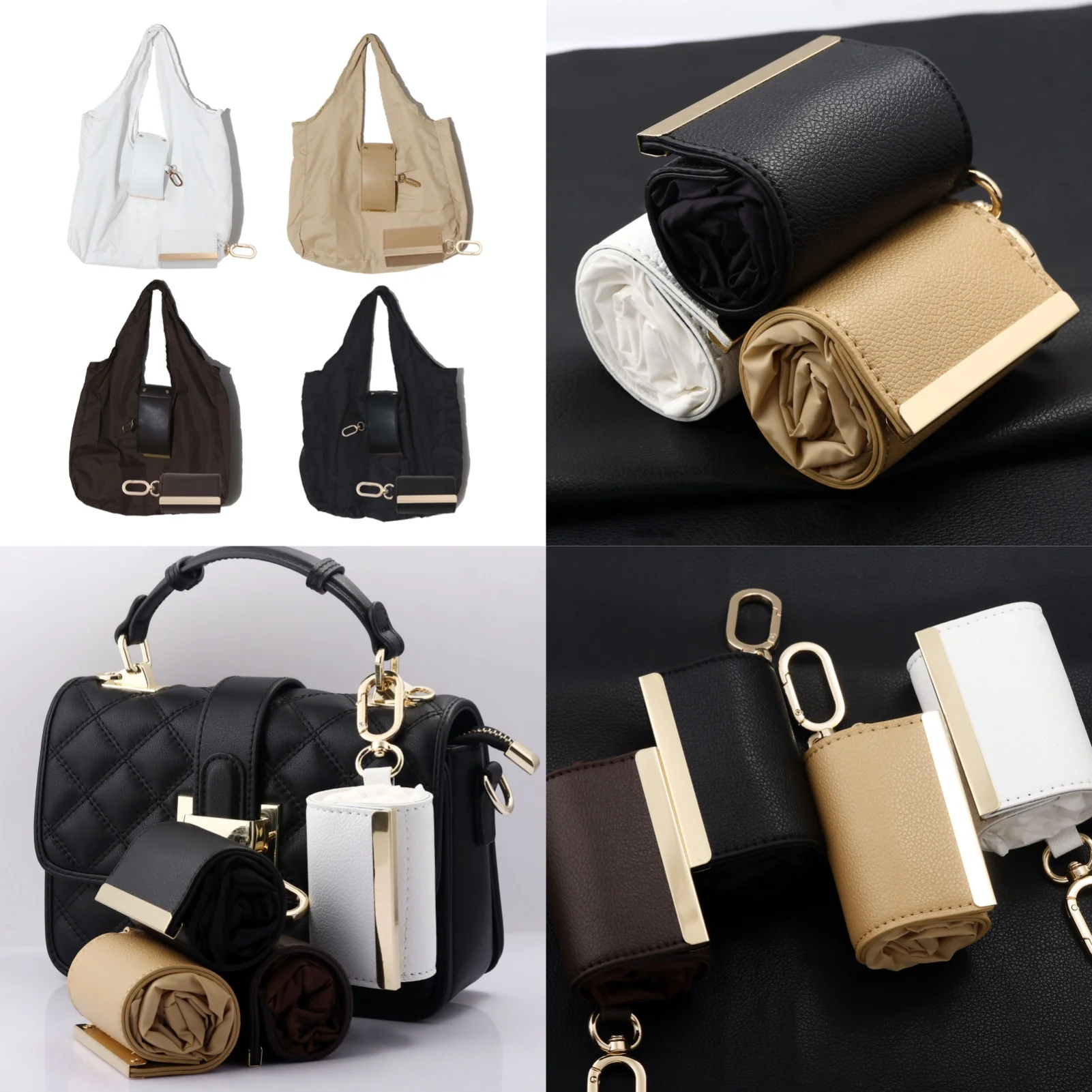 Reusable Mini Keychain Tote Bag with Key Ring Expandable Shopping Bag Foldable Supermarket Eco-Friendly Bag Daily & Accessory