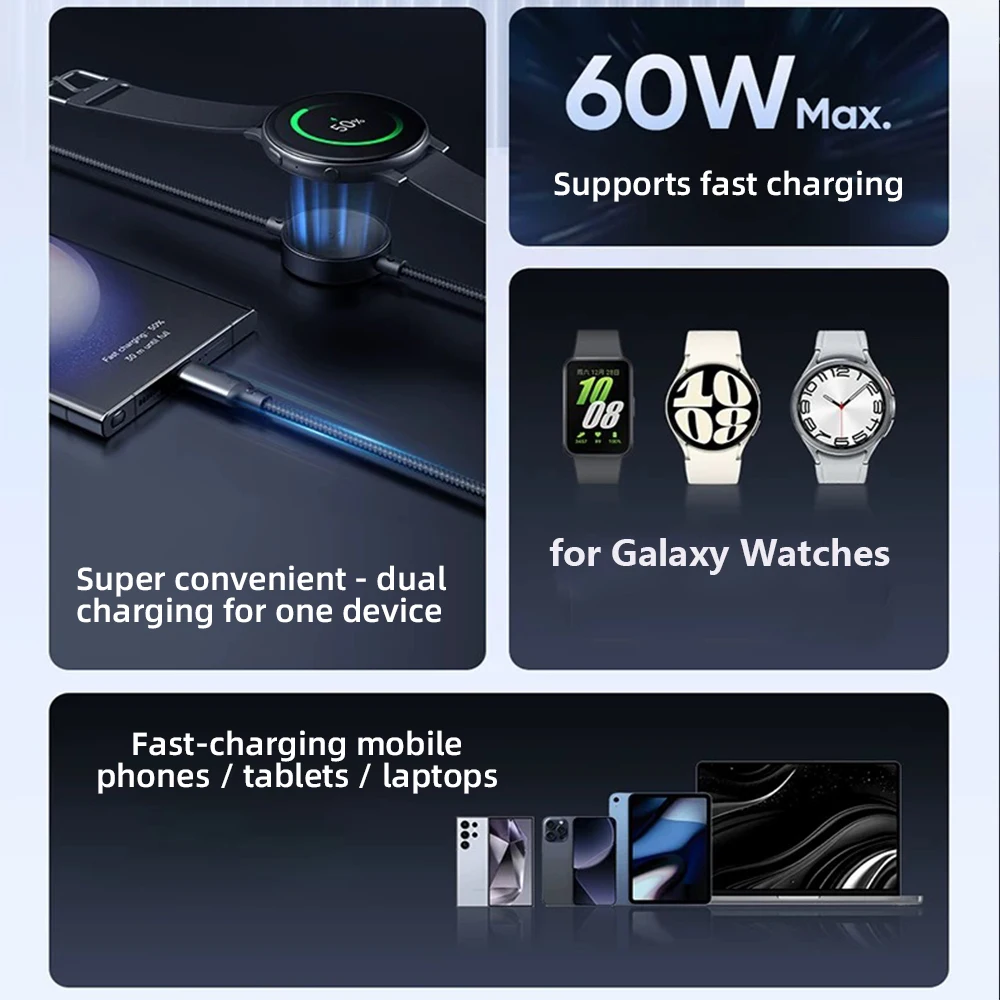 Bonola 2 in 1 For Galaxy Watch Ultra/8 Charger 60w Fast Charging for Samsung S26 Ultra/S25/S24/S23 Magnetic Watch Charger Cable