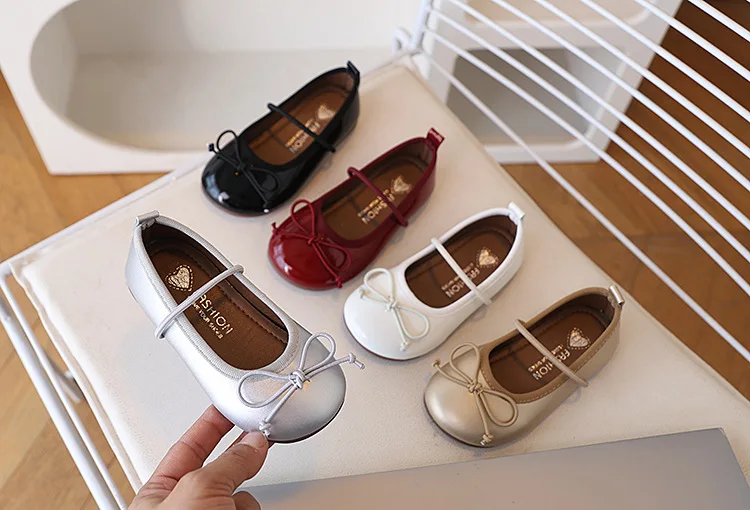 2026 Spring Autumn Birthday Children Leather Shoes For Girls Fashion Korean Soft Sole Anti-slippery Sweet Bowtie Princess Shoes
