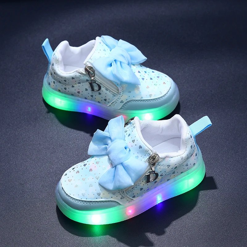 Mgo Kidss New Spring Bow-Knot Pink Princess Shoes, Casual Sports Comfortable Korean-Style Kidsren's Shoes for Kidsren Aged 1-6 Years Old with Light-Up Lights for Girls, Sports Girls' Kidsren's Shoes