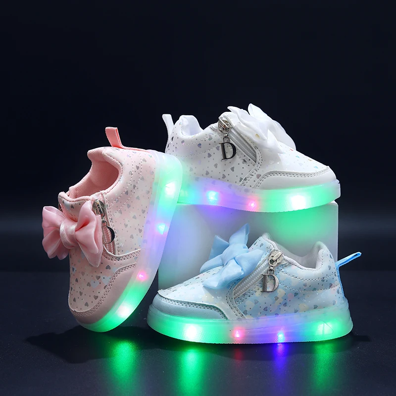 Mgo Kidss New Spring Bow-Knot Pink Princess Shoes, Casual Sports Comfortable Korean-Style Kidsren's Shoes for Kidsren Aged 1-6 Years Old with Light-Up Lights for Girls, Sports Girls' Kidsren's Shoes