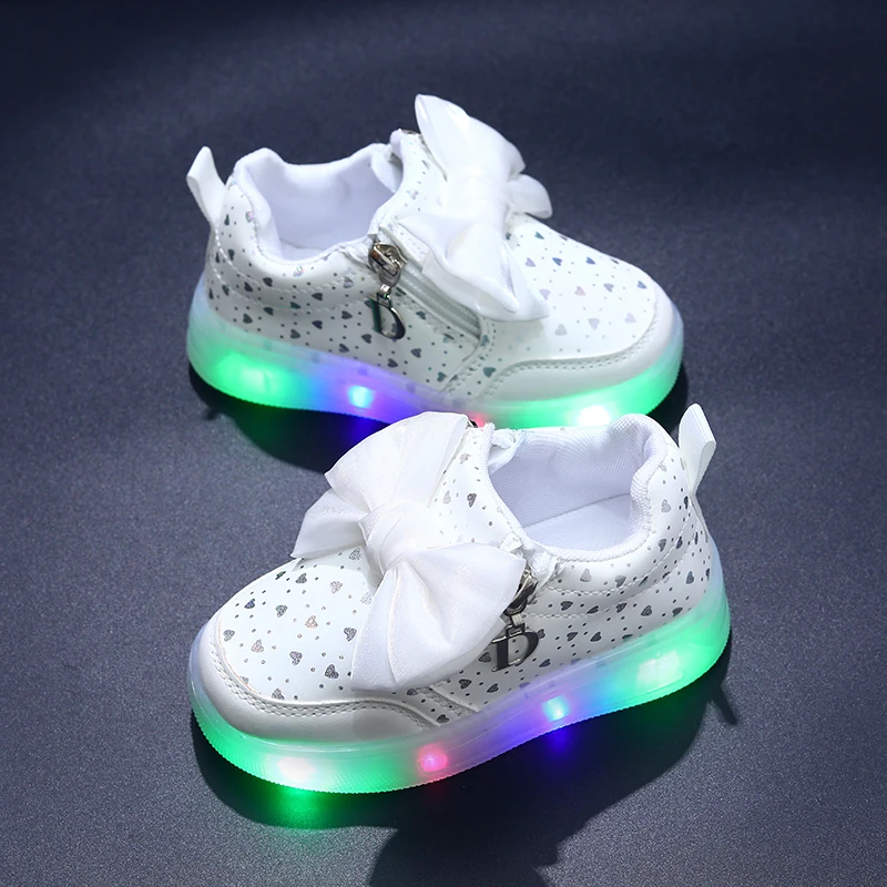 Mgo Kidss New Spring Bow-Knot Pink Princess Shoes, Casual Sports Comfortable Korean-Style Kidsren's Shoes for Kidsren Aged 1-6 Years Old with Light-Up Lights for Girls, Sports Girls' Kidsren's Shoes