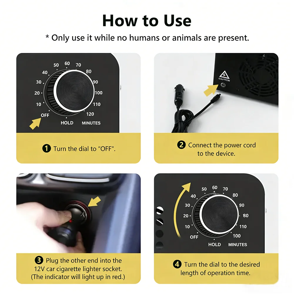 12V Car Ozone Generator 15000mg/h Portable Ozone Machine O3 Air Purifier Ozonator Odor Eliminator for Car Remove Formaldehyde