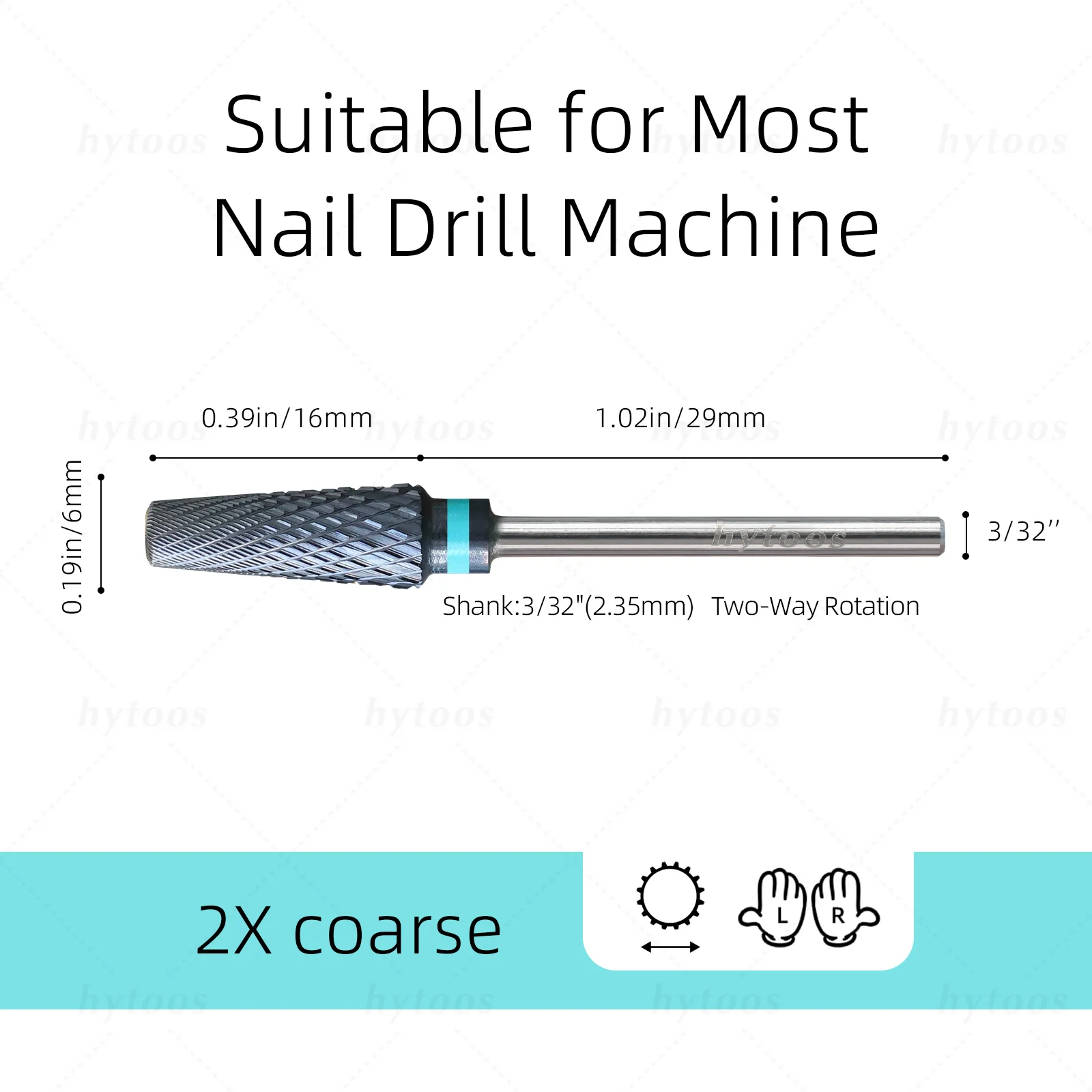 HYTOOS Safety 5 in 1 Pro Nail Drill Bits DLC/Titanium Carbide Tapered Nail Bit for Gel Removal File Drills Accessories Tools