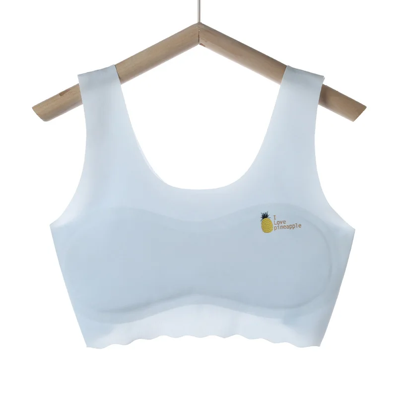 3pcs Girls Solid Color Bra Teen Developmental Vest Bra Pupil Thin Ice Silk Seamless Middle School Students Comfortable Underwear