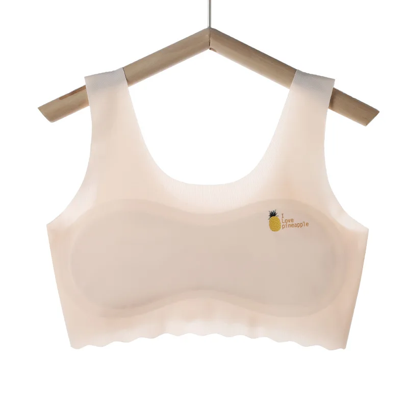 3pcs Girls Solid Color Bra Teen Developmental Vest Bra Pupil Thin Ice Silk Seamless Middle School Students Comfortable Underwear