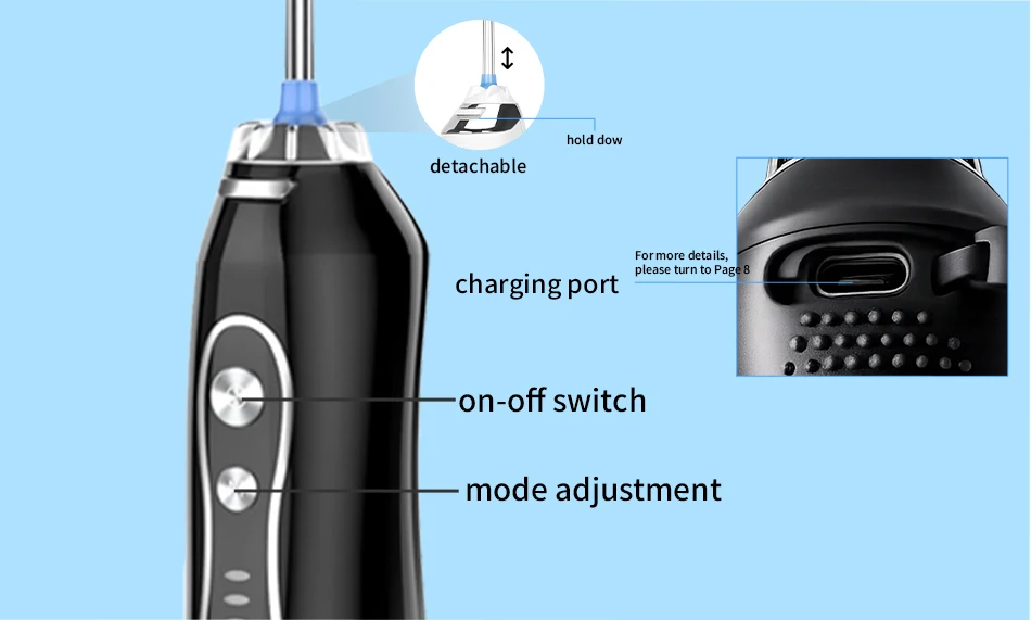 H2ofloss Cordless Water Flosser 5 Modes 300ml 2500mAh USB Rechargeable Portable High Pressure Oral Irrigator for Teeth Cleaning