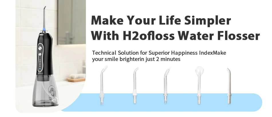 H2ofloss Cordless Water Flosser 5 Modes 300ml 2500mAh USB Rechargeable Portable High Pressure Oral Irrigator for Teeth Cleaning