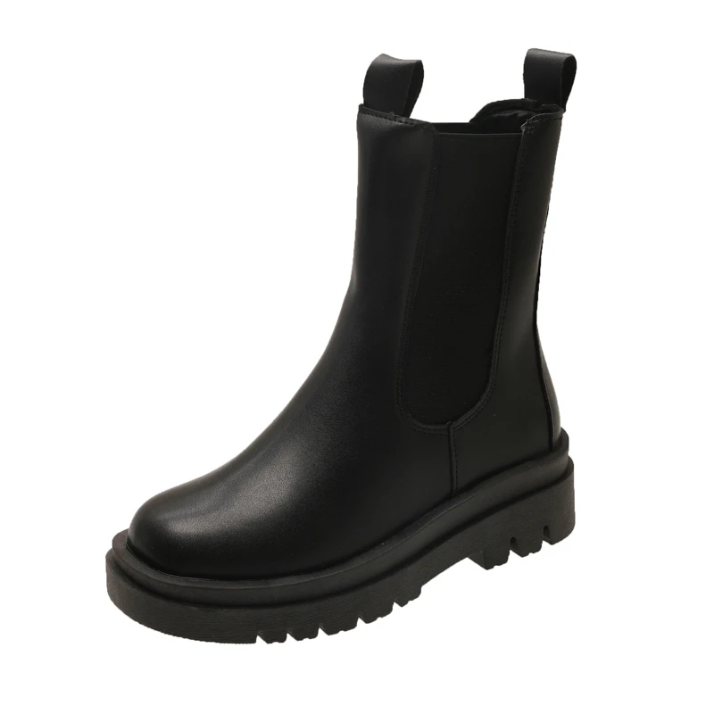 Sooty British-style Women's Boots 2025 Autumn-Winter New Style Fashionable and Versatile Round-Toe Short Boots with Thick Soles