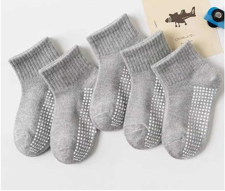 10pairs of solid color children's socks, boys' mesh adhesive style, spring and summer sweat absorbing classic black and white gr