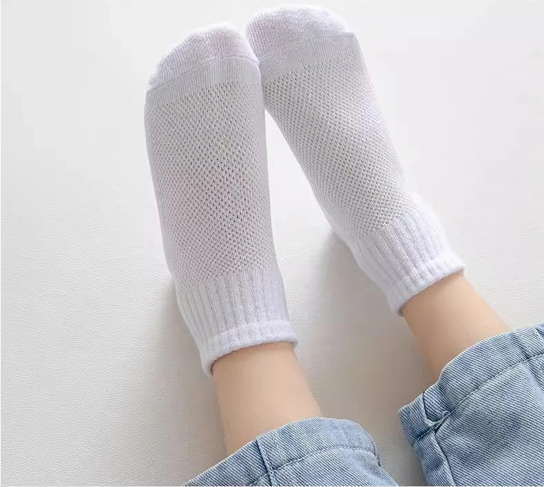 10pairs of solid color children's socks, boys' mesh adhesive style, spring and summer sweat absorbing classic black and white gr