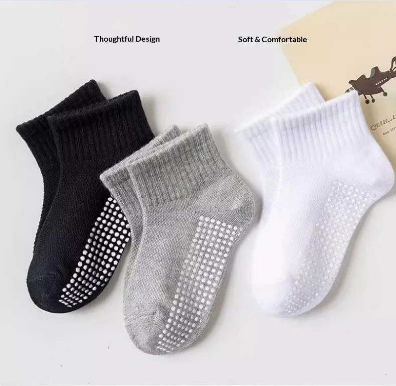 10pairs of solid color children's socks, boys' mesh adhesive style, spring and summer sweat absorbing classic black and white gr