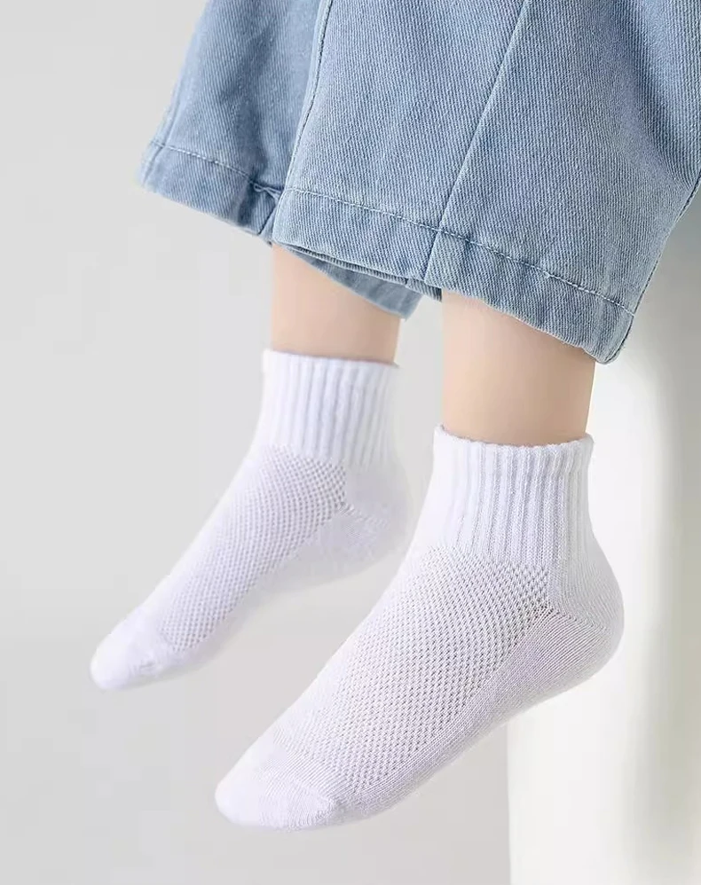 10pairs of solid color children's socks, boys' mesh adhesive style, spring and summer sweat absorbing classic black and white gr