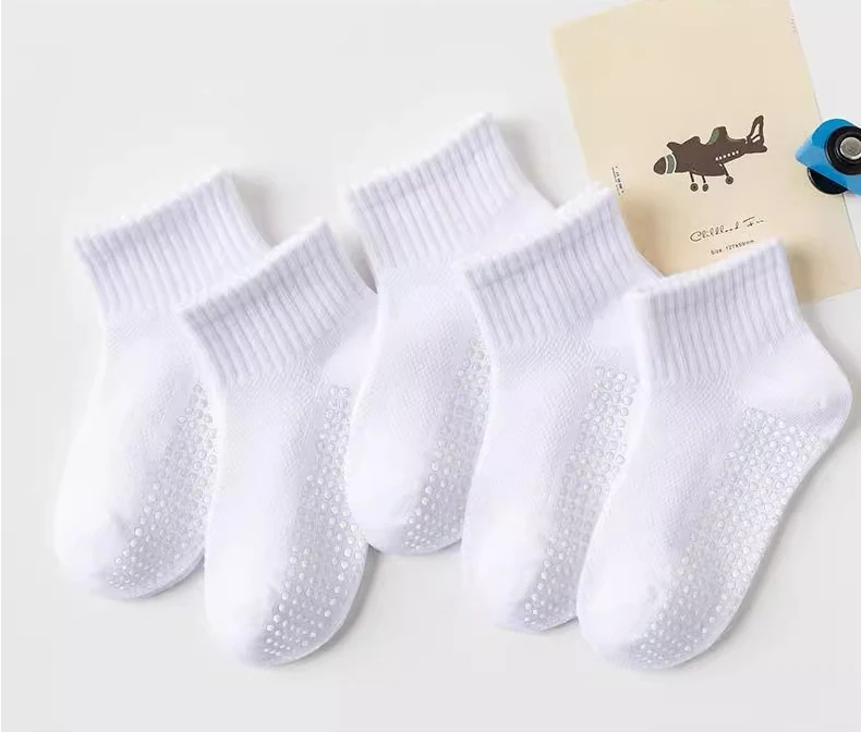 10pairs of solid color children's socks, boys' mesh adhesive style, spring and summer sweat absorbing classic black and white gr