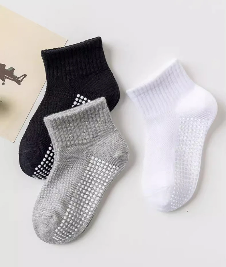 10pairs of solid color children's socks, boys' mesh adhesive style, spring and summer sweat absorbing classic black and white gr
