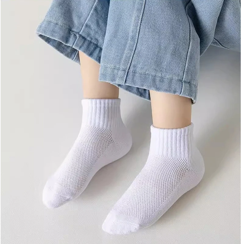 10pairs of solid color children's socks, boys' mesh adhesive style, spring and summer sweat absorbing classic black and white gr