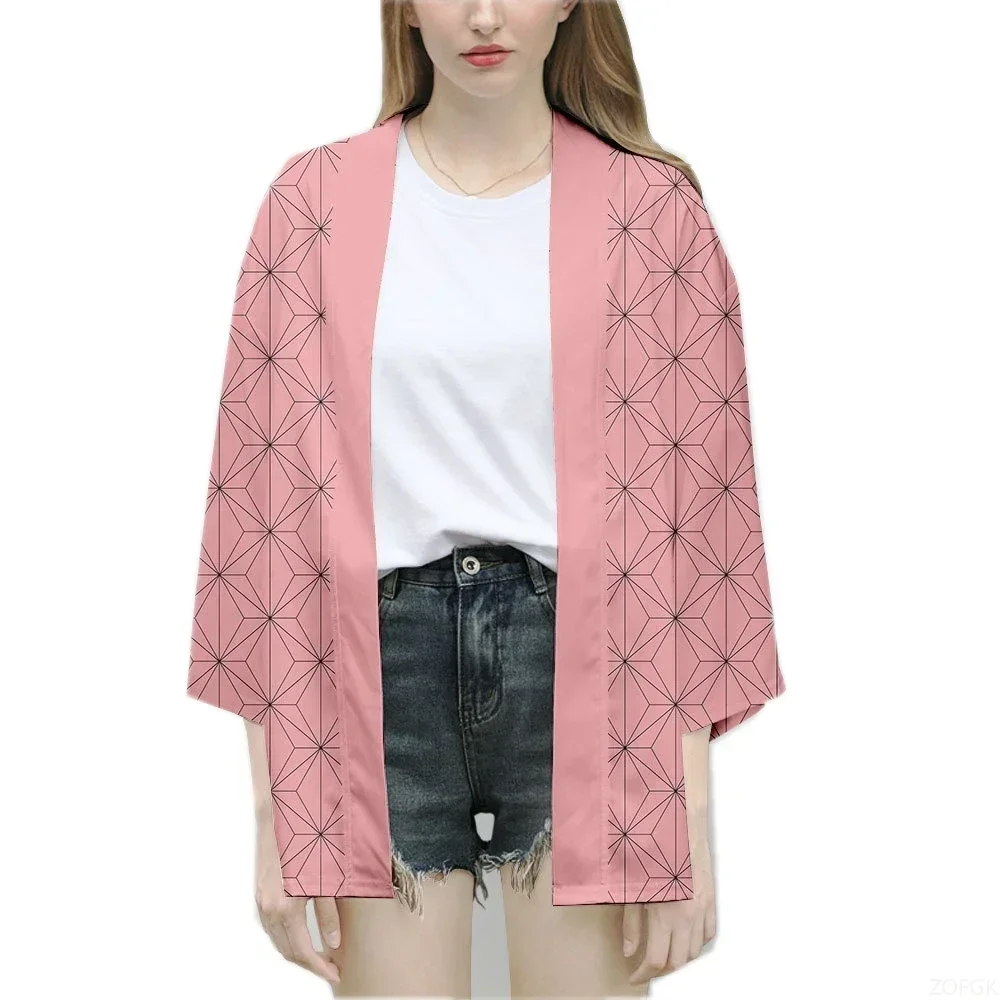 Anime Devil Killer Cosplay Costumes for Men and Women in Summer Pink Kimono