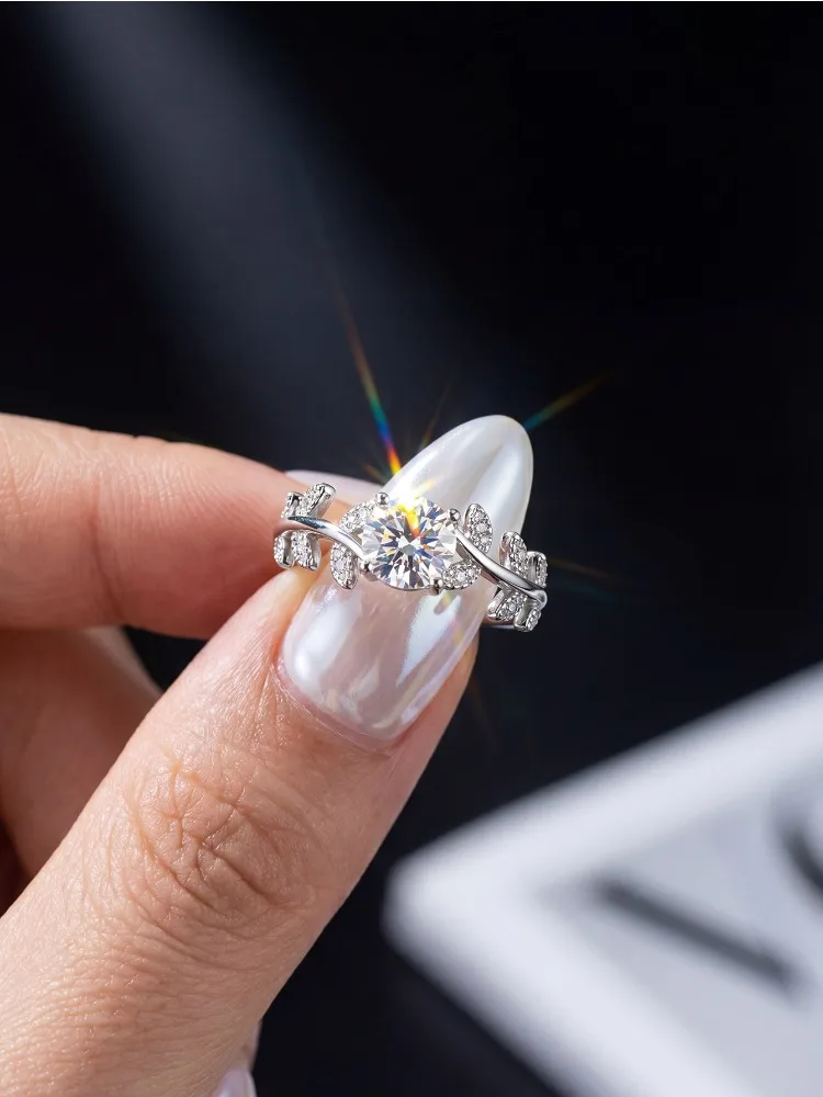 Luxury 1CT Certified Moissanite Diamond Leaf Round Ring for Women's Daily Anniversary 925 Sterling Silver Fine Jewelry
