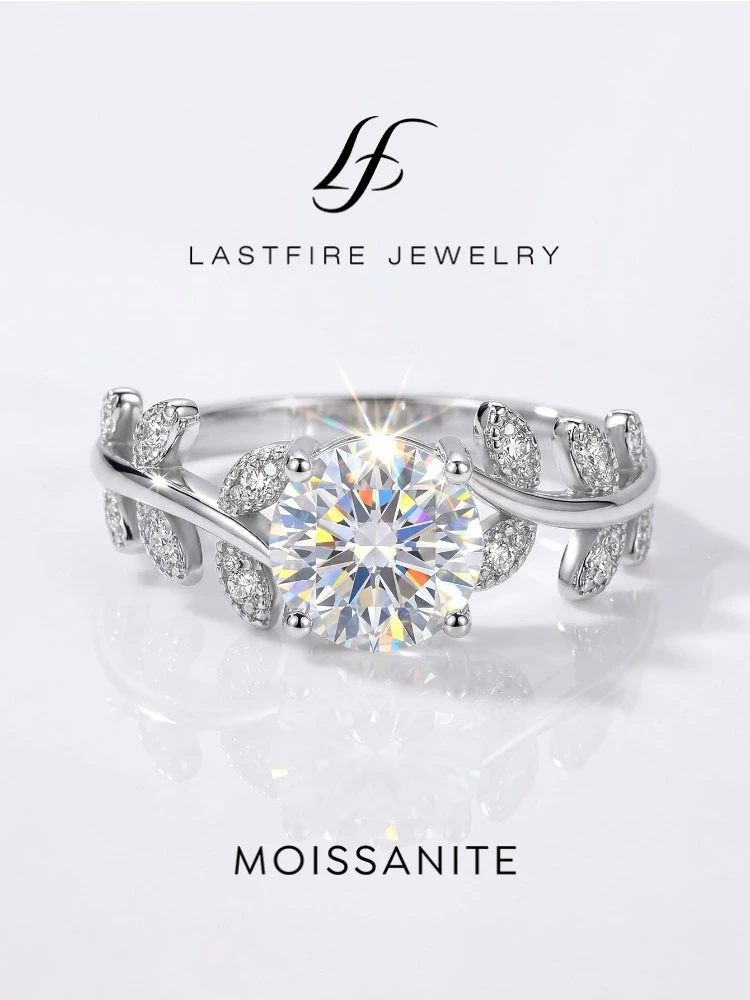 Luxury 1CT Certified Moissanite Diamond Leaf Round Ring for Women's Daily Anniversary 925 Sterling Silver Fine Jewelry