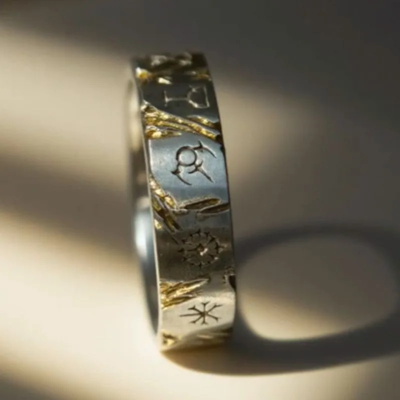 Retro Star Dome Rune Impression Ring for Men and Women Exquisite Fashion Creative Simple Versatile Ring