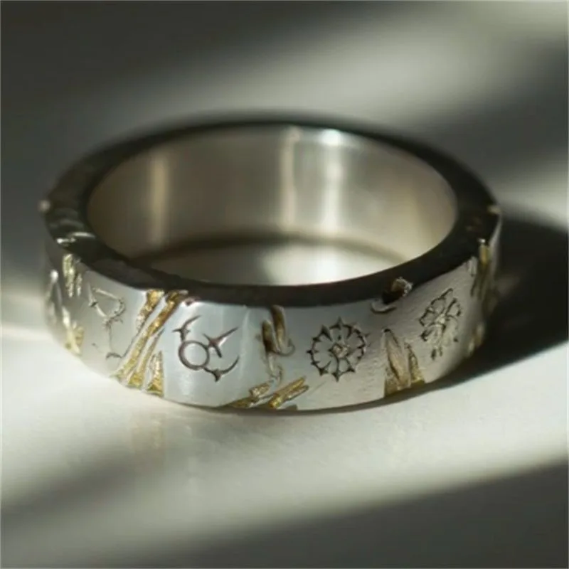 Retro Star Dome Rune Impression Ring for Men and Women Exquisite Fashion Creative Simple Versatile Ring