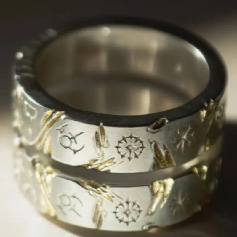 Retro Star Dome Rune Impression Ring for Men and Women Exquisite Fashion Creative Simple Versatile Ring